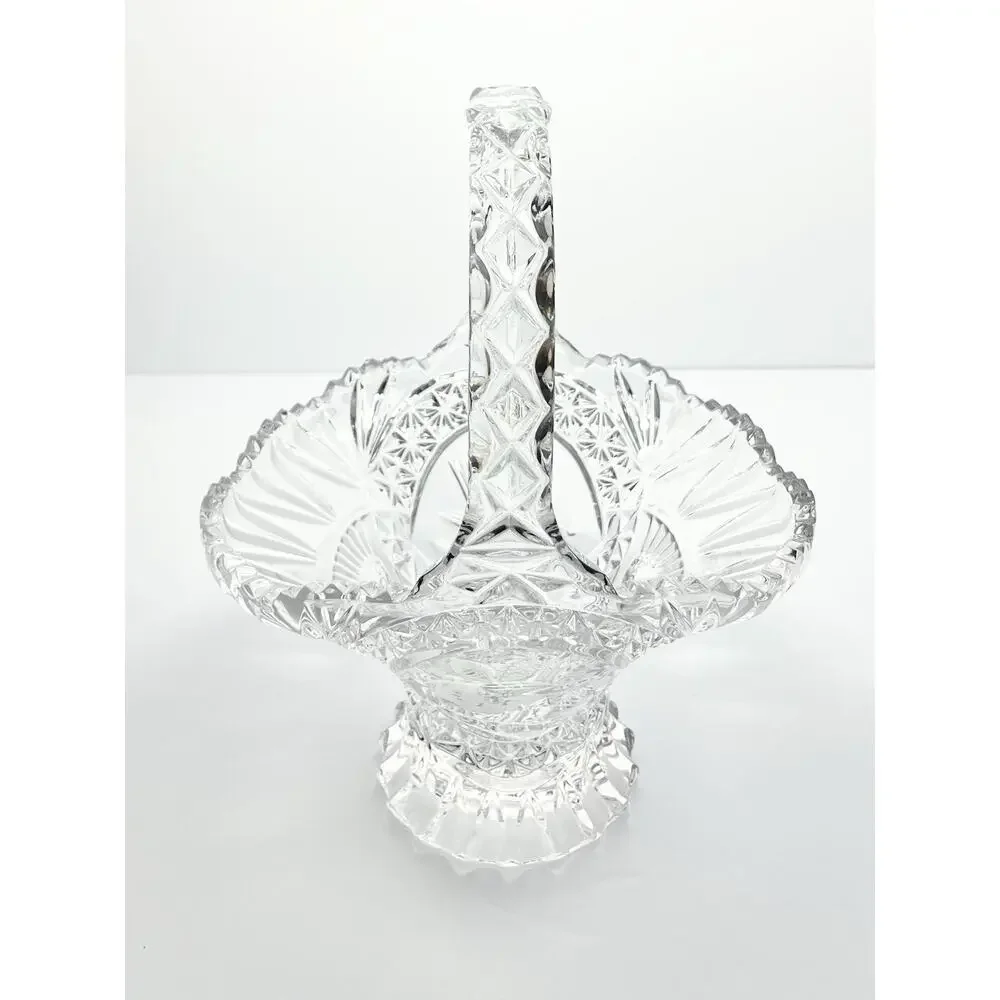 Hofbauer “Byrdes” Large Cut Crystal Deep Handled Basket 10 1/2”